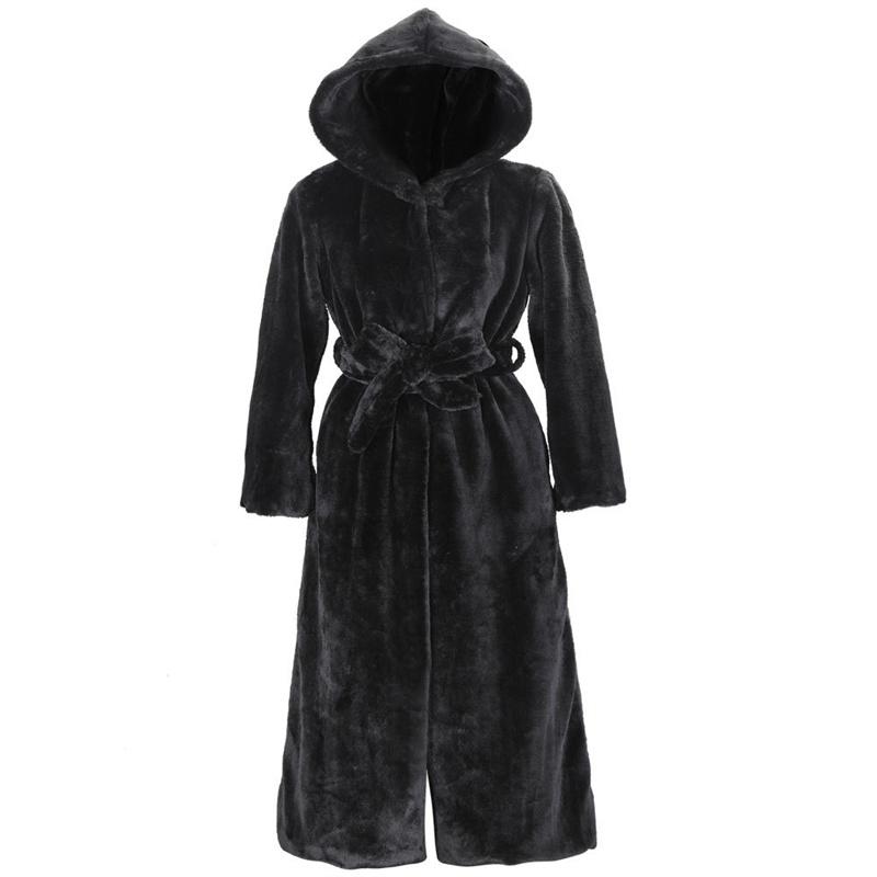 Autumn Winter Warm Jacket New Fashion FurCoats With Belt Woman Casual Loose Faux Fur Overcoat Jacket Long Hooded Mink Fur Coats