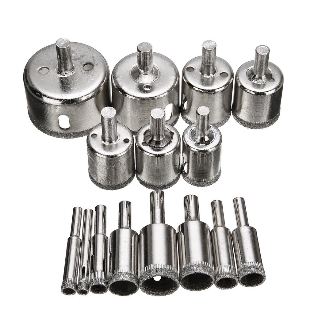 15pcs Diamond Coated Drill Bit Set Tile Marble Glass Ceramic Hole Saw Drilling Bits for Power Tools 6mm-50mm