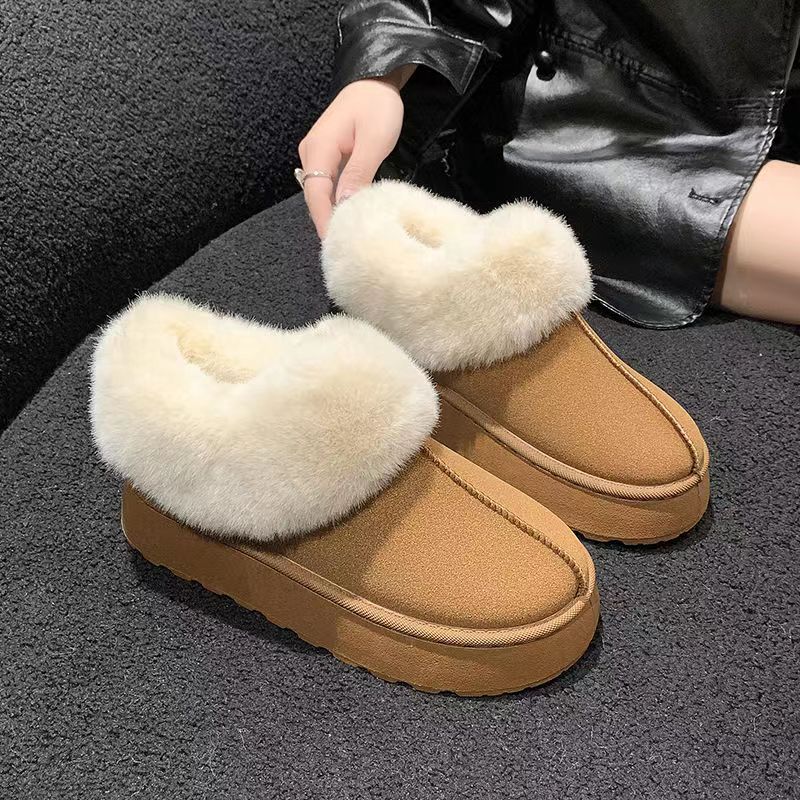 Snow Boots Women's Fur Integrated 2024 New Women's Winter Piled Thickened Heightened Thick-soled Short Boots Cotton Shoes