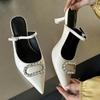 Fashion Luxury Rhinestone Buckle Mules Sandals Women Pointed Elegant High Heel Slingback Shoes Fashion Designer Slippers Female Pumps