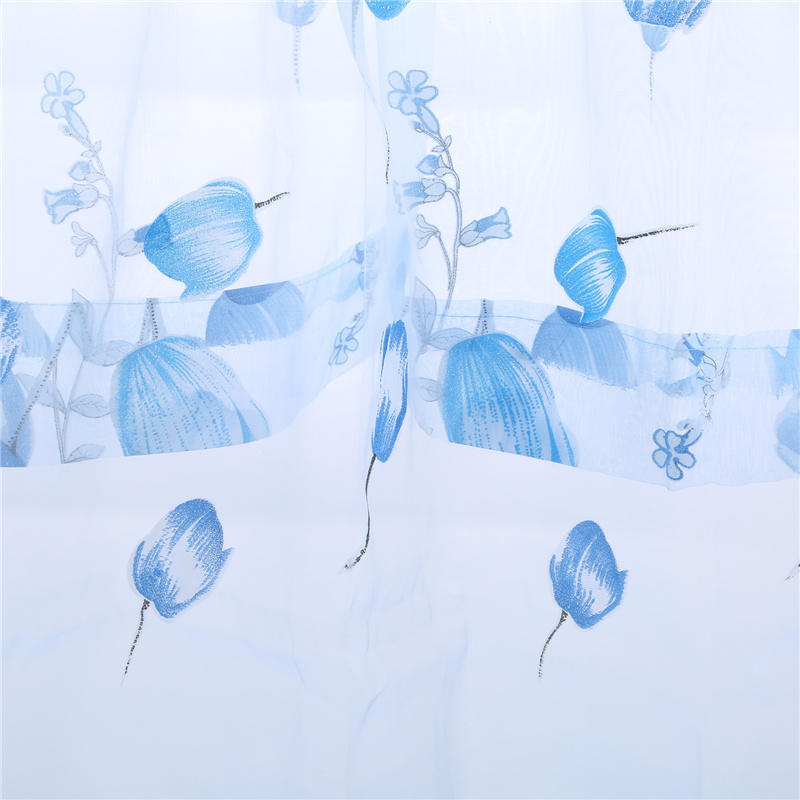 Tulip Flower Sheer Window Curtain Beads Tassel Door Scarf Drapes Valance Home Supplies