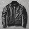 Men's Cowhide Slim Fit Stand Collar Motorcycle Men's Leather Jacket Soft Cowhide Large Size Jacket FashionV