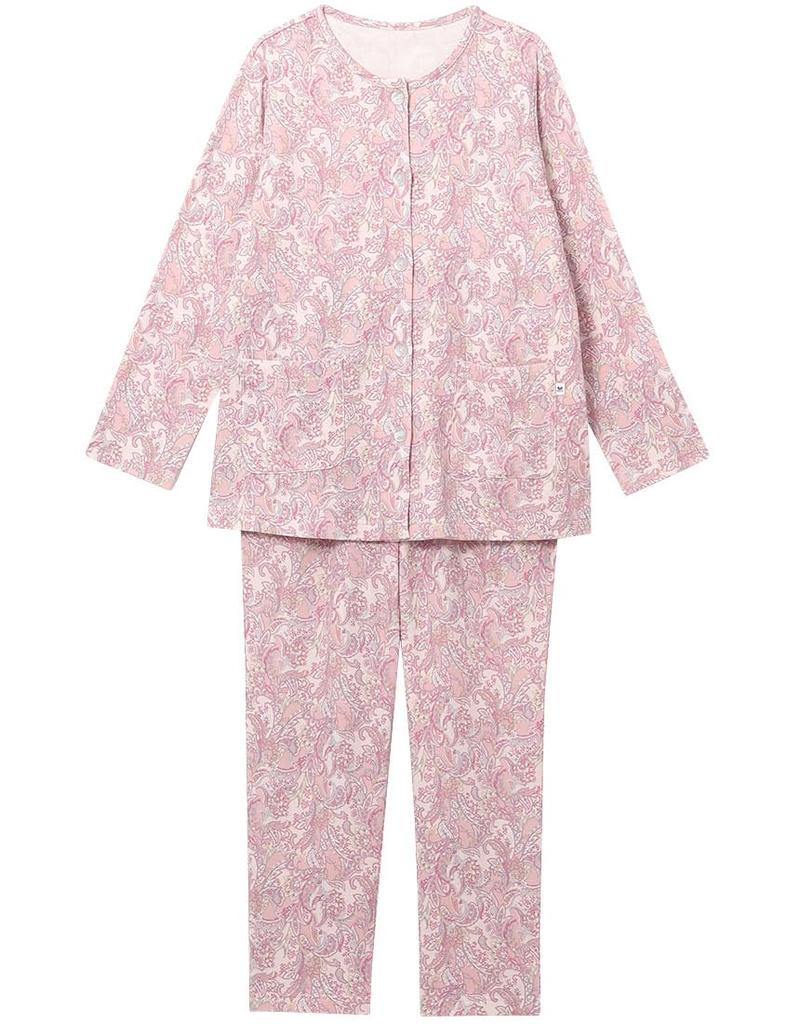 Relax Long Long Cotton Kind Top and Bottom Open CDW484 PI [Wacoal & Sleep] Pajamas, Sleeves, Pants, 100% (Body), Warm, Design, Set, Front, Women's