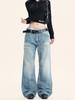 Yongfang Retro Washed Blue Jeans Unisex Casual Harajuku Loose Pants