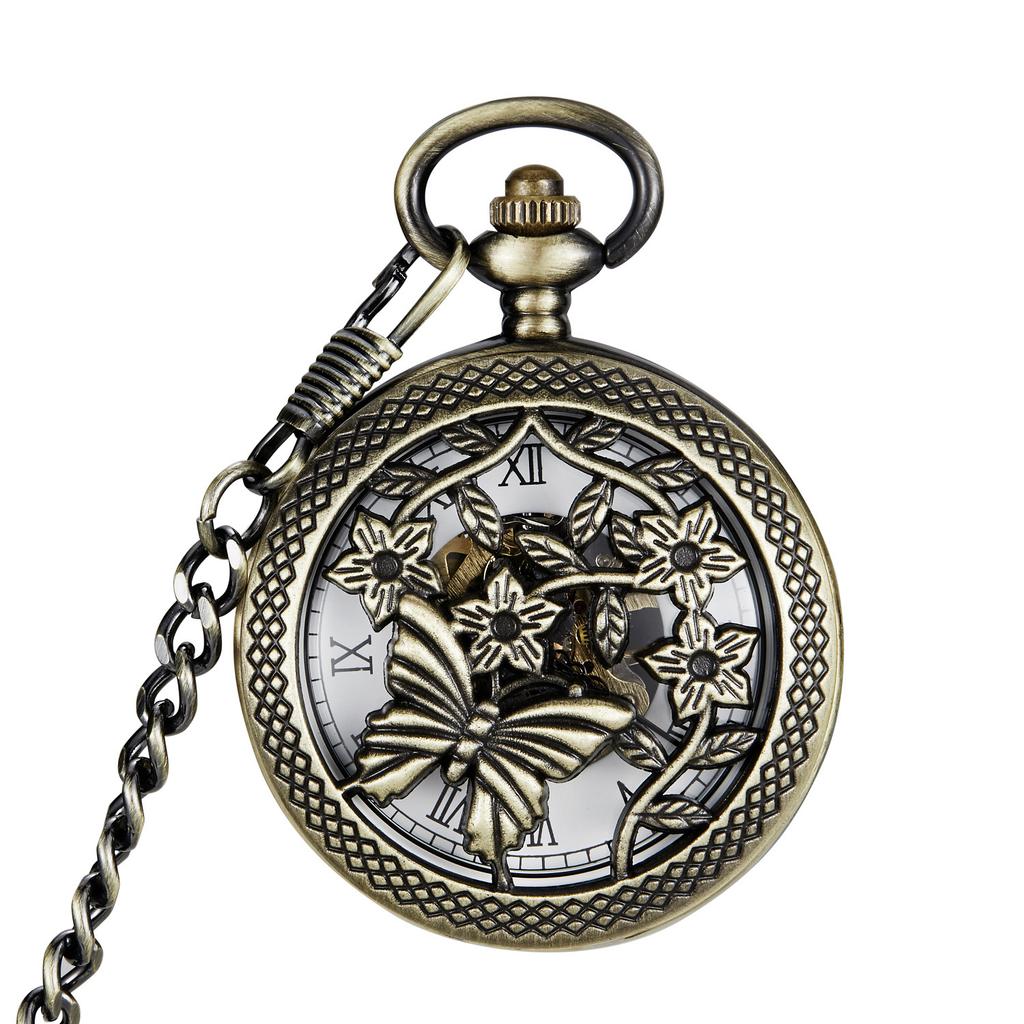 Butterfly Dragonfly Flip Retro Copper Mechanical Pocket Watch
