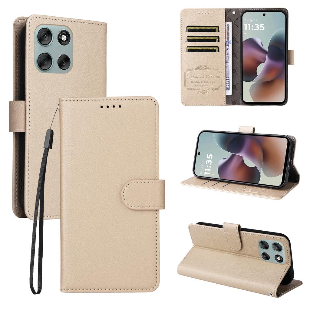 For Motorola Moto G56 5G Case RFID Blocking 3 Card Slots PU Leather Phone Cover with Wrist Strap
