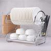 Compact Dish Rack 2-tie Drainer Kitchen Storage Organizer for Plates, Bowls & Utensils