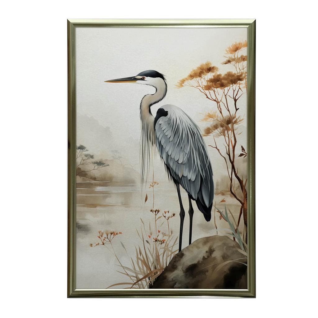 A Walk On the Misty Lake A Walk On the Misty Lake, 30X40 Cm, Gold Aluminum Frame, 230 Gsm Matte Paper