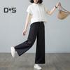 Women Casual Pants Elastic High Waist Buttons Zipper Fly Long Trousers with Pockets Solid Color Straight Wide Leg Slacks Daily Wear