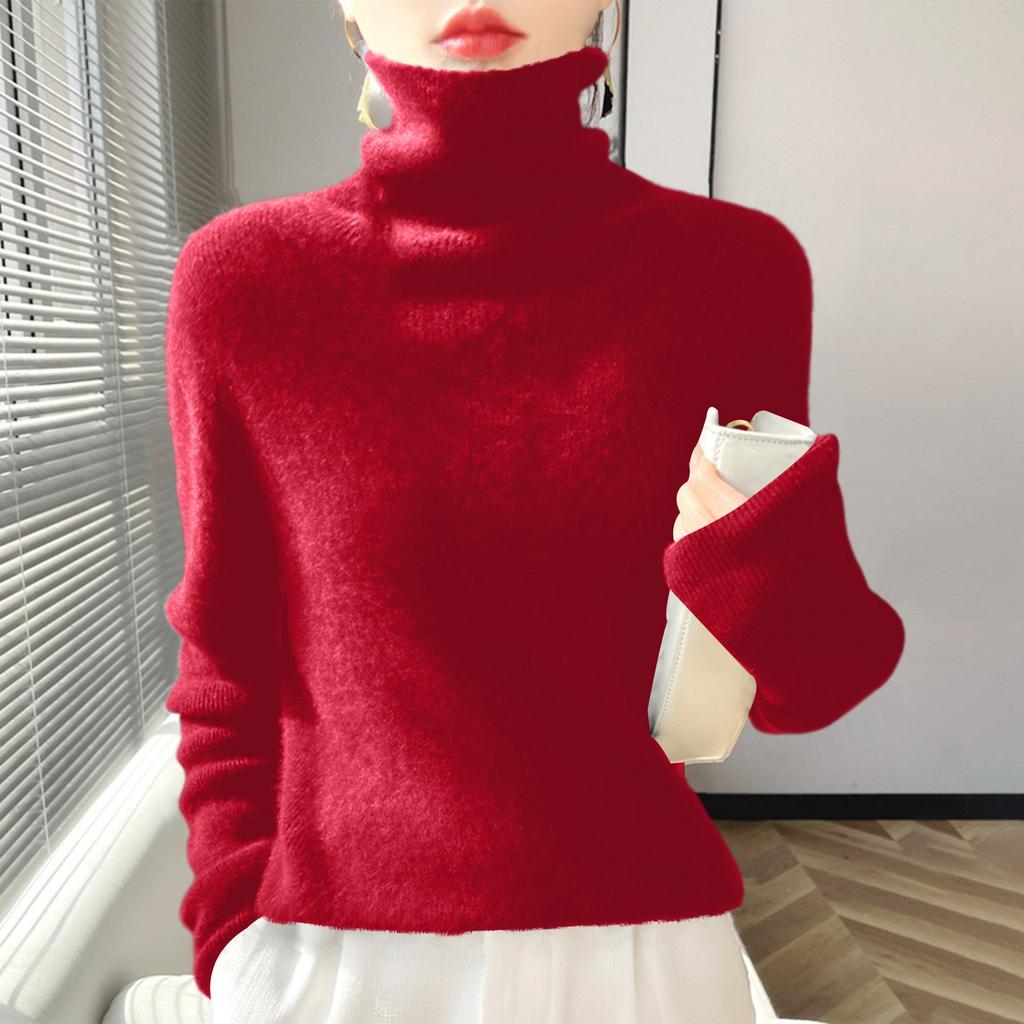 Women's High-Neck Slim-Fit Knit Top Soft And Cozy Sweater