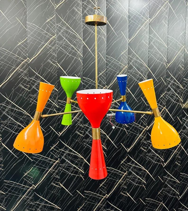 Mid Century Modern Sputnik Chandelier: Adjustable 6-Arm Brass Pendant Light