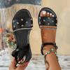2024 Fashion Women's Shoes Open Toe Women's Sandals Summer Daily Sandals Women Crystal Rivet Buckle Strap Flat with Ladies Shoes