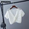 Short-sleeved Hollow Knitted Sweater Women's Short Bat Blouse Thin Section Loose V-neck Top Summer Sun Protection Clothing