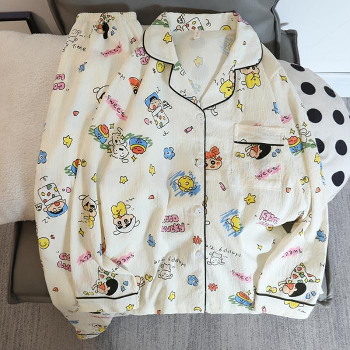 Женская пижама осень-весна с длинным рукавом, мягкий комплект для сна с вишневым цветочным рисунком, пижама для женщин, домашний комплект для сна, кардиган