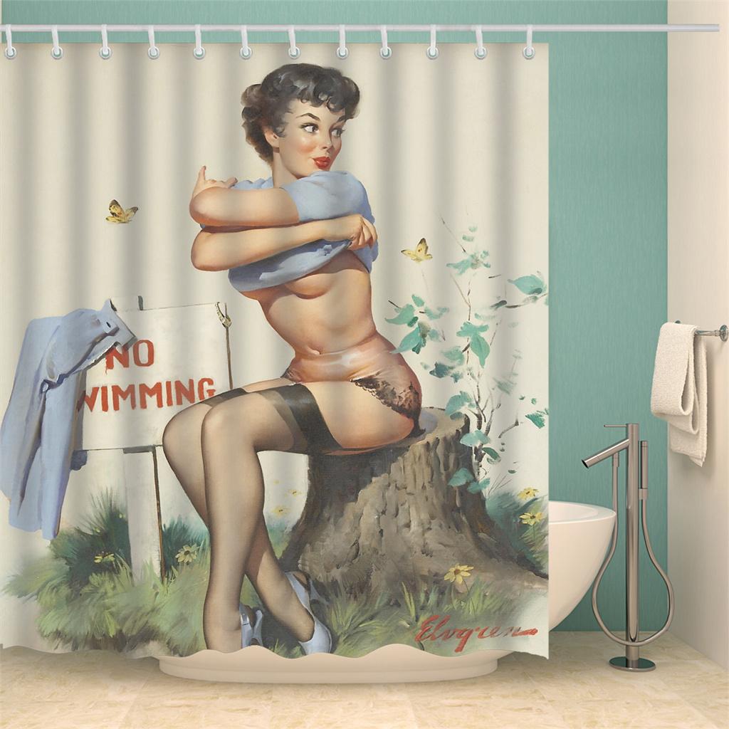 Customized Anime Sexy 3D Printed Shower Curtains Vintage American Girl Beauty Waterproof Polyester Decor Bathroom Curtain