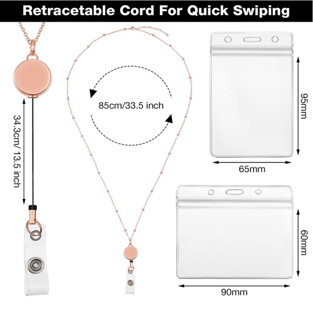 Chain Badge Reel Clip Badge Reel Lanyard With Necklace Name Card Badge Holder With ID Card Holders