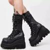 Lace-up Rivet Water Table Martin Boots Women's Autumn and Winter Thick-soled Wedge Mid-tube Boots New Ultra-high-heeled Knight Boots