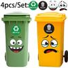 4Pcs Cartoon Face Trash Can Stickers Self-Adhesive Waterproof Pvc Glossy Finish For Wall, Toilet, Refrigerator Indoor Outdoor