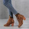 Shoes for Women  Hot Sale Winter Women's Boots Leopard Print Pointed Toe Block Heels Zipper High Heels Zapatillas De Mujer