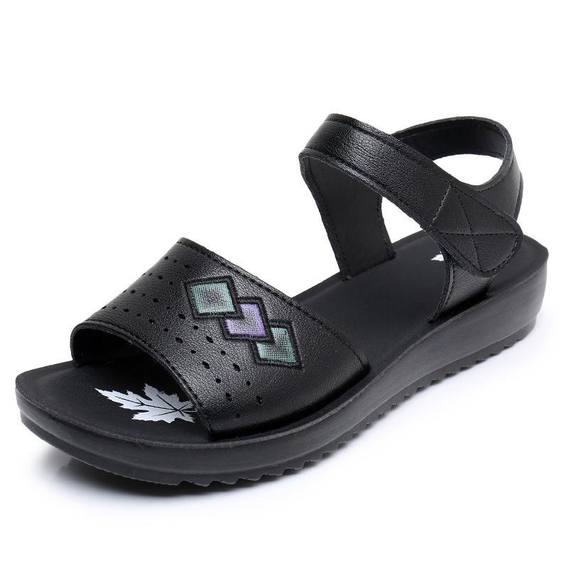 Summer Sandals Non-slip Soft-soled Medium and Old Women's Shoes Middle-aged Flat-soled Summer Flat-heeled Comfortable Elderly Shoes