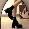 2025 Spring and Autumn Thin Black Platform Small Leather Shoes Women's Heightened Thick Heel Mary Jane Shoes Muffin High Heel Loafers