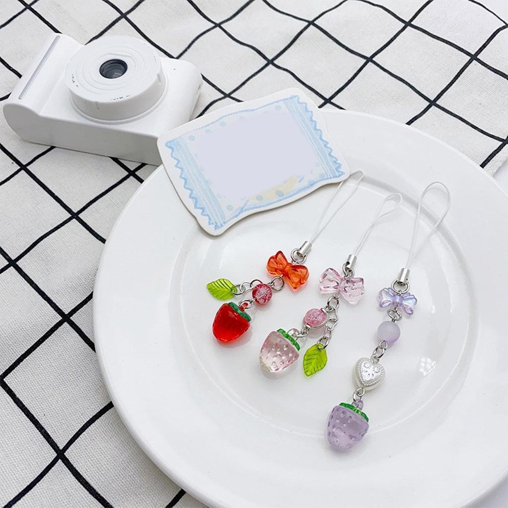 Simple Cherry Strawberry Phone Charm Straps Car Key Hangings Pendants Fashion Bag Decoration Lanyard Purse Accessories