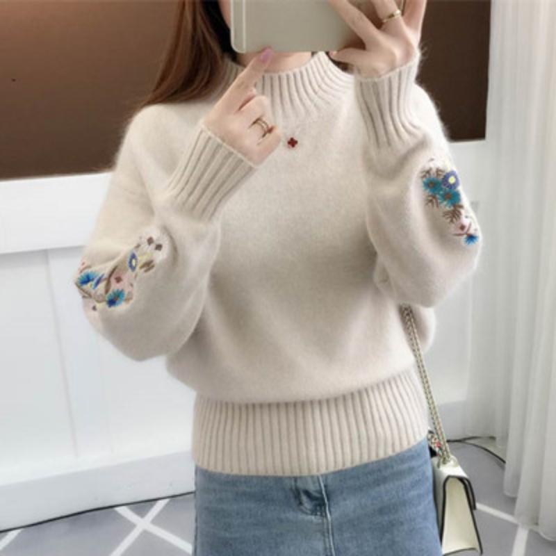 Autumn Winter Woman Sweaters Turtleneck Sweater Female Slim Pullover Jumper Embroidery Knitted Sweater Fashion Casual Top