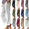 Women's Cotton Linen Trousers Elastic Waist Wide Leg Pants Casual Tracksuit Bottom Joggers