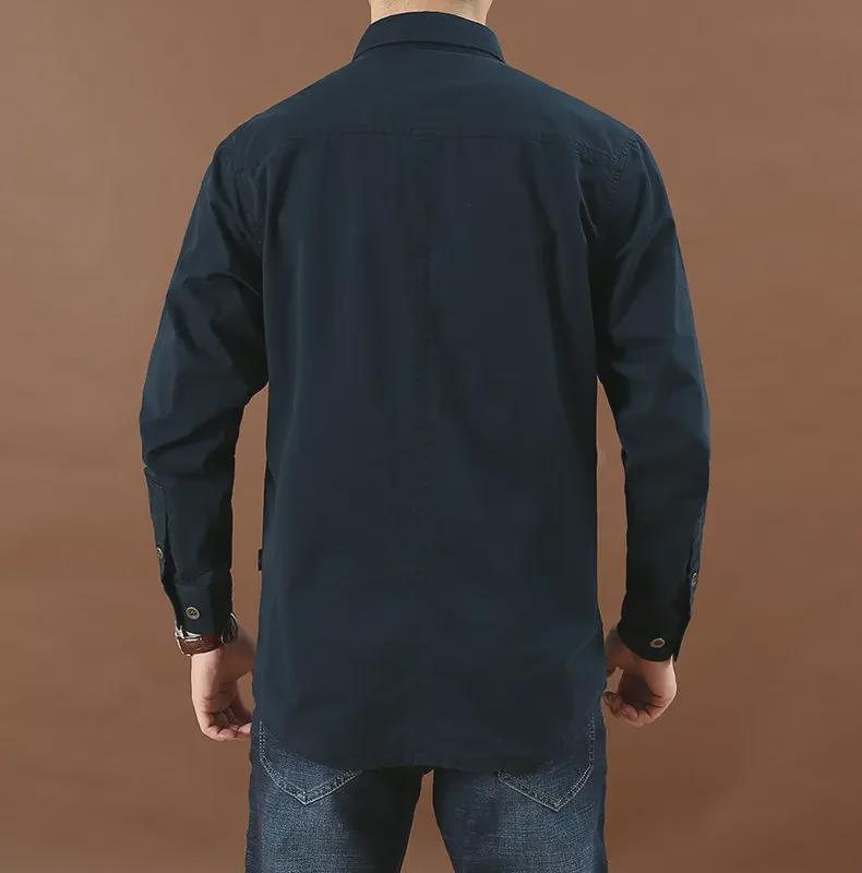 Men's Casual Loose-Fit Long-Sleeve Shirt - Solid Color, Large Size, Autumn Workwear with Pocket