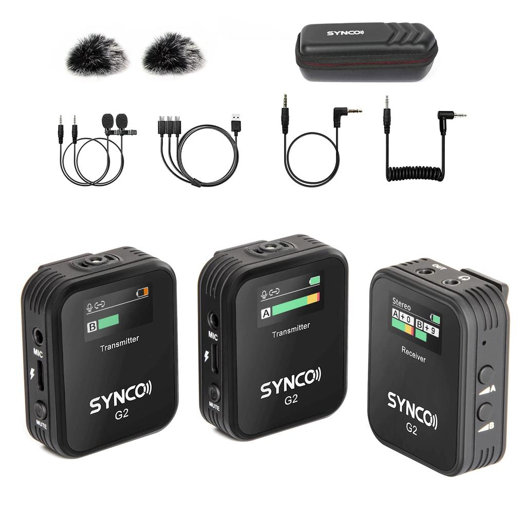 Wireless Microphone, SYNCO G2 (A2) with Two Transmitters and One Receiver, Easy Operation, Volume Control, 150m Transmission Range, Video Recording,