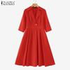 ZANZEA Женские винтажные платья с воротником и коротким рукавом