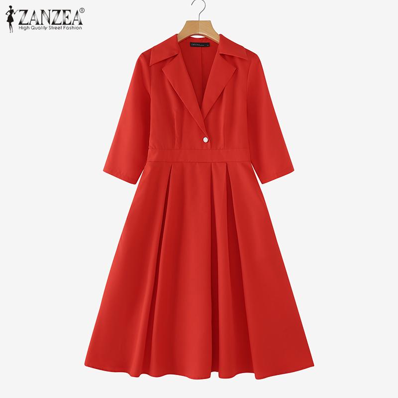 ZANZEA Женские винтажные платья с воротником и коротким рукавом