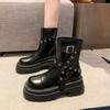 Fashion Retro Platform Leather Metal-decorated Women's Motorcycle Boots Designer Soft-soled Women Shoes Fashion Ankle Boots Female