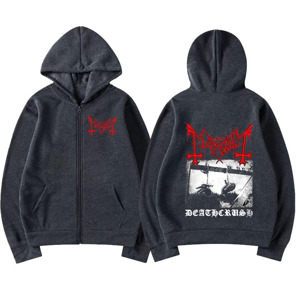Mayhem Deathcrush Music Zip Up Hoodies Death Metal Gothic Band Zipper Sweatshirts Men Women Oversized Fleece Jacket Hoody Coats