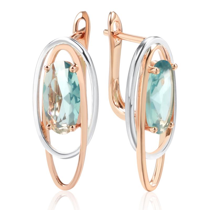 Double Oval Gold Silver Color Dangle Blue Zircon Women Earrings Personality Party Jewelry Modern Trendy Accessories