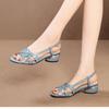 Fashion Korean Version of Thick Heeled Hollow Fish Mouth Sandals for Women's 2024 Summer New Fashionable Middle Heel Sandals