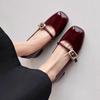 Hot Sale Patent Leather Marry Janes Shoes Women Round Toe Buckle Strap Shallow Mid Thick Heeled Shoe Office Career Pumps