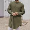 Yousheng Men's Cotton Linen Kaftan Long Sleeve O-Neck Robe Solid Color Button-up Collar Thobe Breathable Arabic Clothing for Prayers Casual Wear