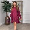Plus Size Women's New Fashion Solid Color Pleated Round Neck Ruffled Dress