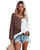 Brown Leopard Contrast Waffle Knit Twist Hem V Neck Top