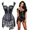 Fashion Women Corset With Thong Sexy Faux Leather Black Lace Waist Shaper Bustier Plus Size GZW