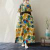Short Sleeve Plus Size Cotton Vintage Floral Dot New In Dresses for Women Casual Loose Long Summer Dress