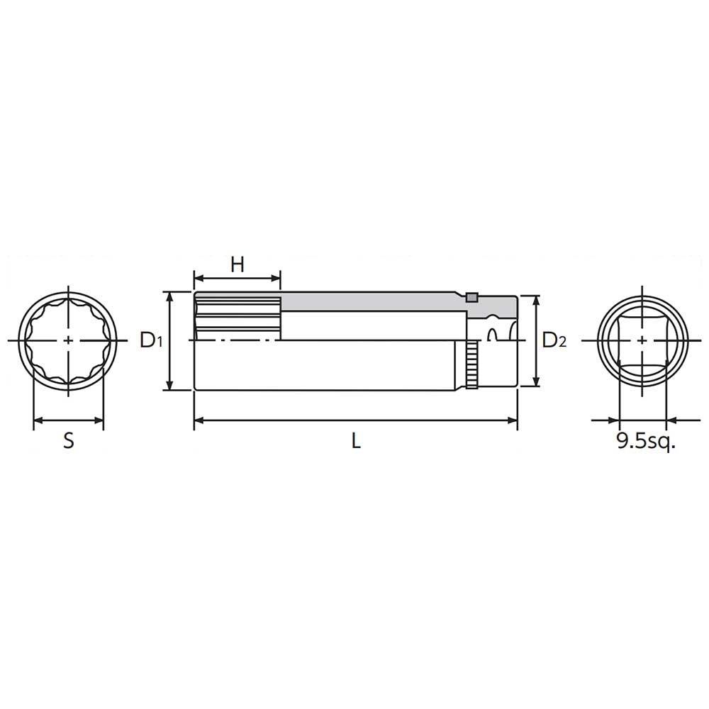 Kyoto Machinery Tools Nepros Deep Socket Set of 12 NTB3L12XA (KTC) 9.5mm (3/8 Inch)
