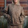 Unisex Top With Leopard Print Hooded Sweatshirt And Loose Fit Sweatshirt