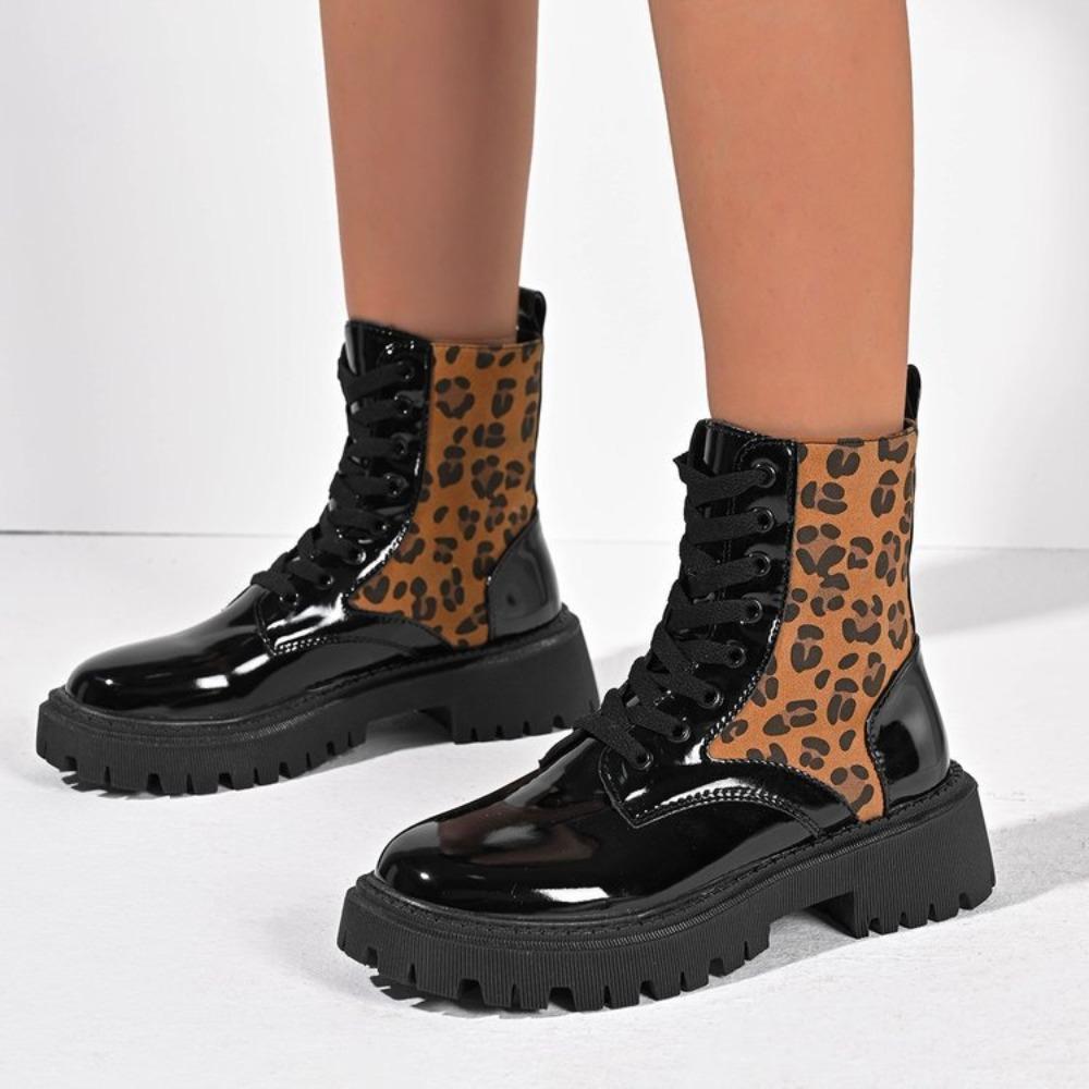 Fashion 2024 Lace Up Boots Women Leopard Mid Calf Boots Fashion Designer Shoes Comfortable Casual Mid Calf Boots Women Shoes for Women