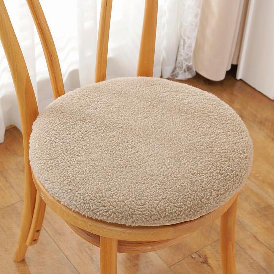 Fleece Round Chair Cushion Plush Faux Lambswool Seat Pad with Zip Winter