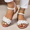 Fashion Flower Decoration Flat Sandals for Women Summer 2025 Lightweight Comfort Beach Shoes Woman Fashion White Floral Dress Sandalias