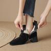 Fashion New Autumn Winter Sheep Suede Women Shoes Square Toe Retro Lace Up Short Boots for Women Chunky Heel High Heel Women Boots