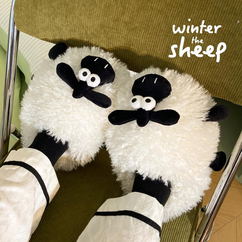 New Hairy Sheep Furry Loafers Women's Fuzzy Mules Stuffed Fur Slides Woman Winter Warm Plush House Shoes Unisex Big Slipper 45