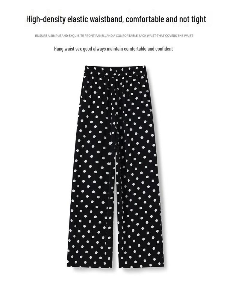 Women's Summer Polka Dot Wide-Leg Pants - High-Waisted, Lightweight, Versatile, Casual Fashion.